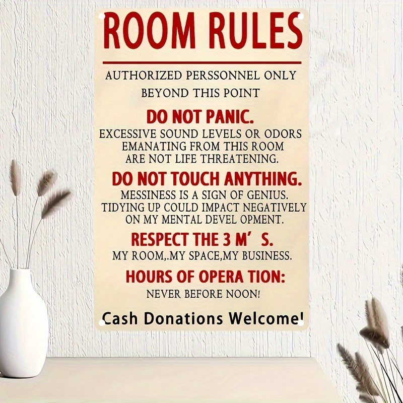 Room Rules Sign For Teen Girls Boy Bedroom/Gaming Room Door Decor Dorm Wall  Accessories Cool Things, Funny Metal Tin Signs 12 X 8 In : : Home