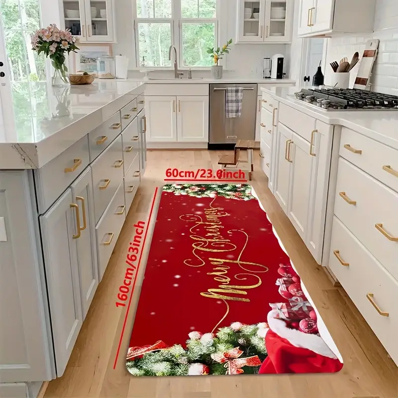 Christmas Tree Kitchen Rug Floor Mat Christmas Black And Red - Temu