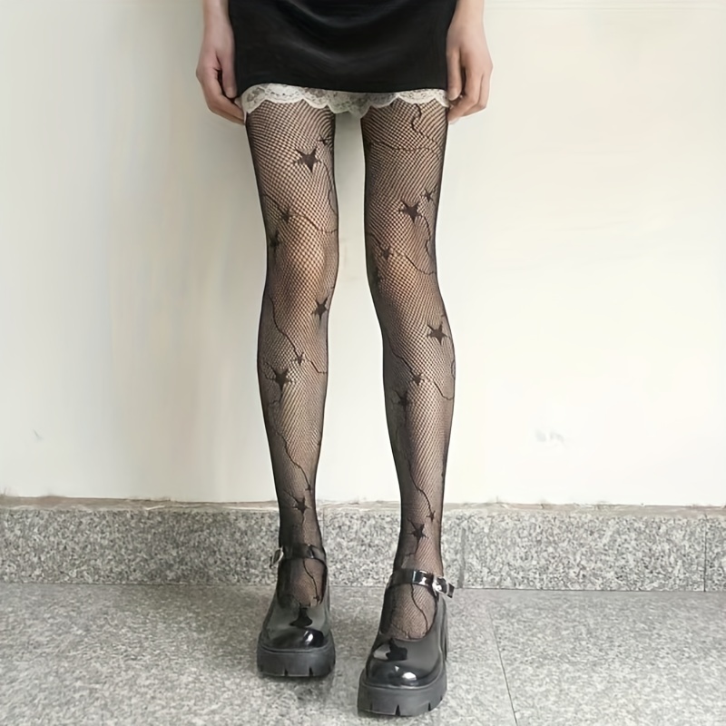 Women's Black Patterned Fishnet Mesh Net Pantyhose Stockings