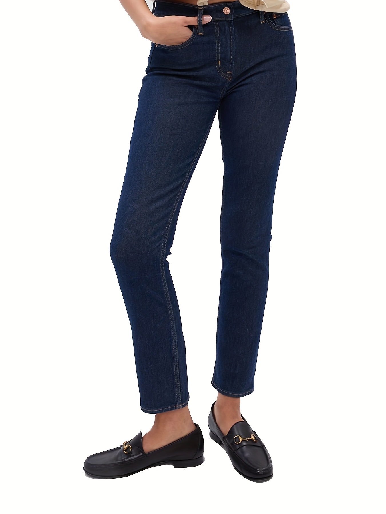 Blue stretch Capris Denim Jeans Slim Fit Slant Pockets - Temu