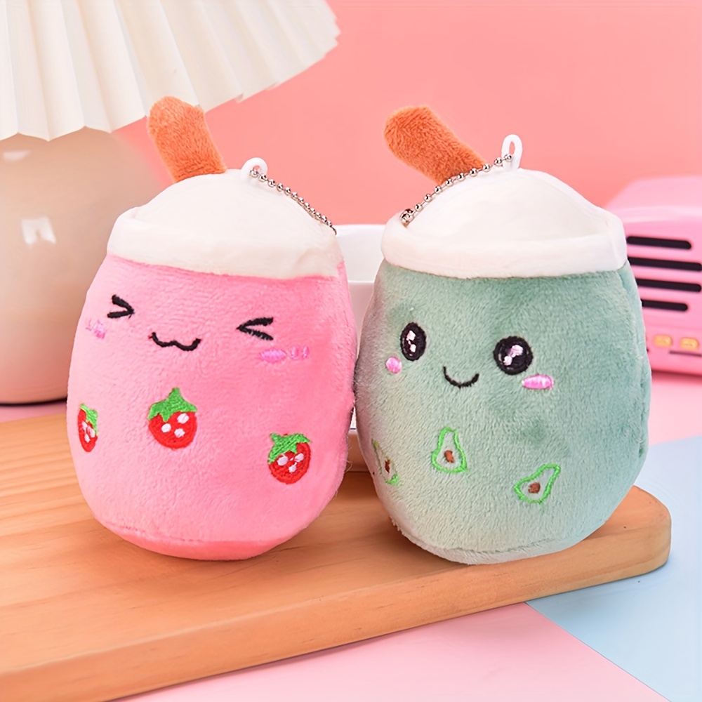 Cute Fruit Milk Tea Cup Plush Doll Keychain Bag Backpack Purse