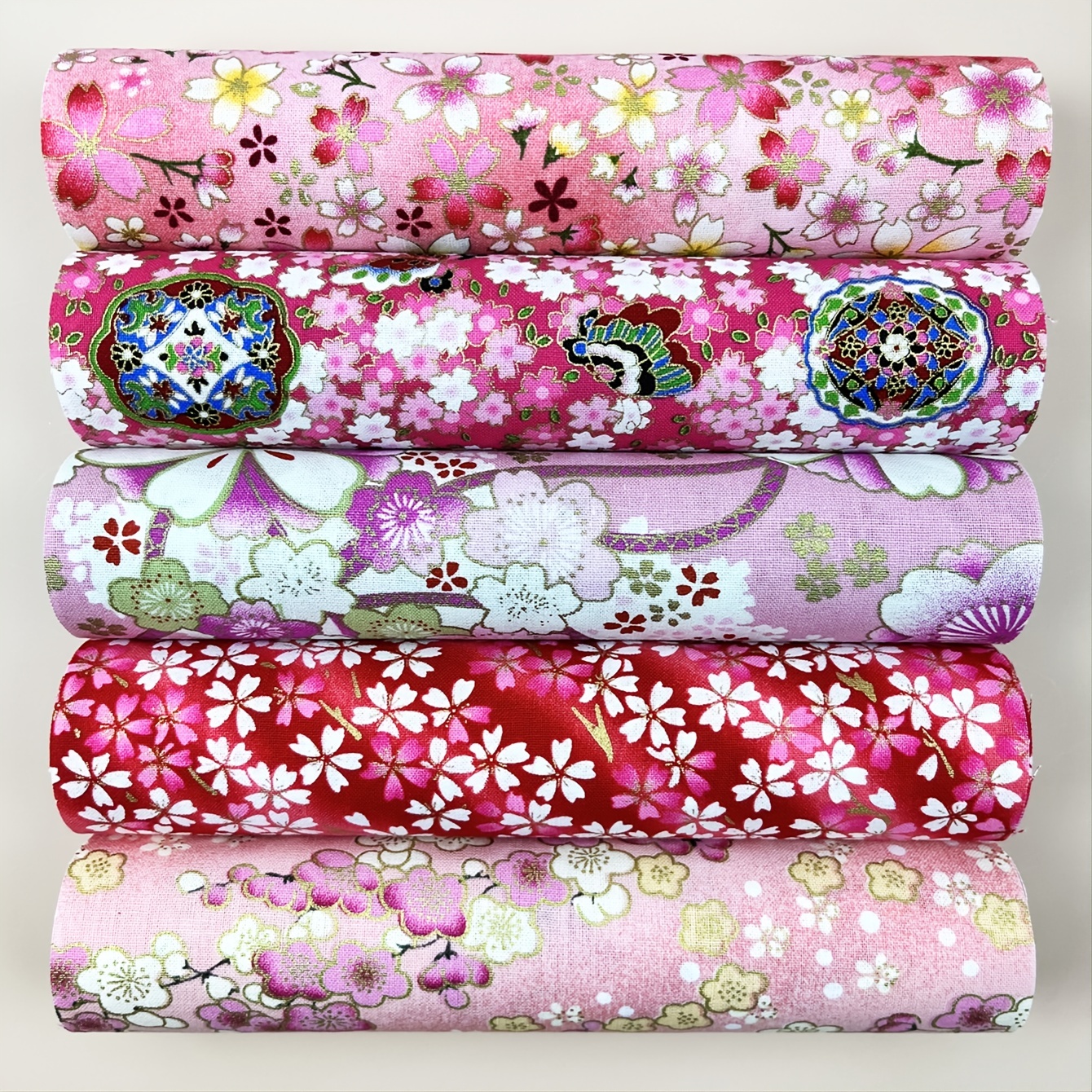 5pcs Pink Cheongsam Fabric Kimono Dress Fabric - Patchwork Material