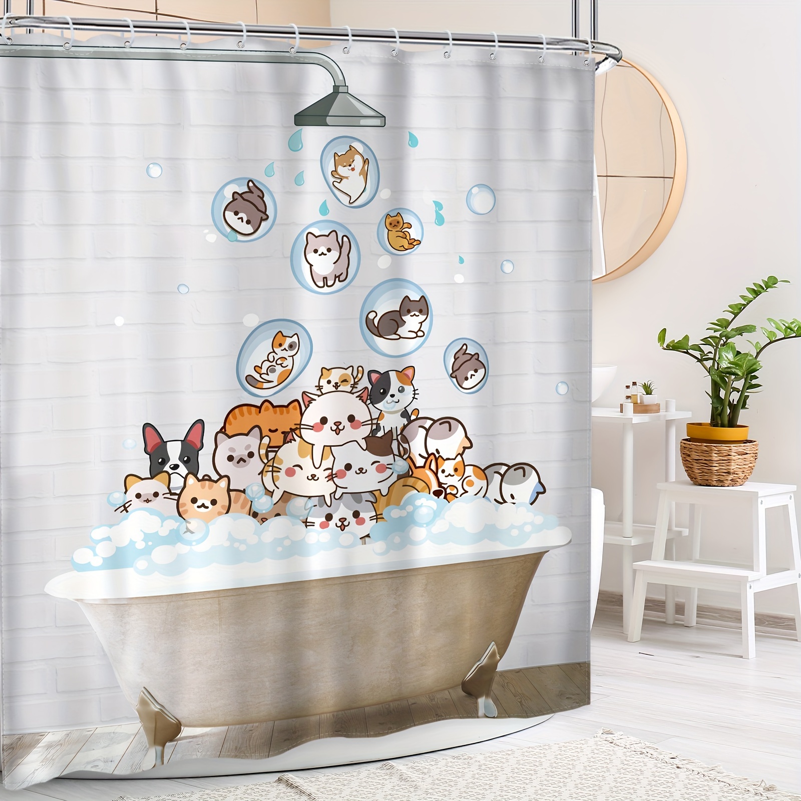 Uokiuki Divertida cortina de ducha de tela de gato, cortina de ducha para  baño, cortina de ducha de animales marinos submarinos tropicales coral con