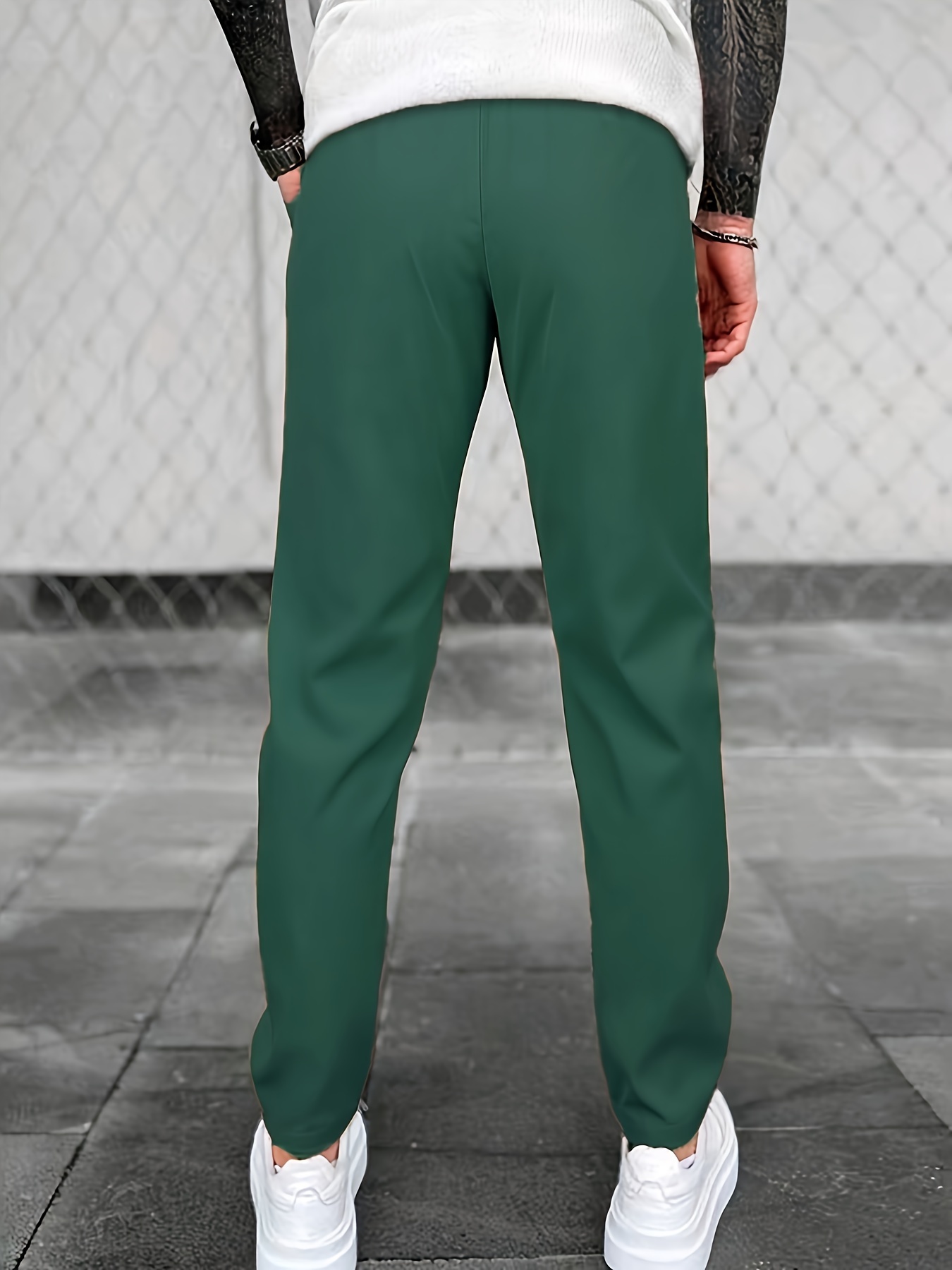 mens casual waist drawstring joggers solid all match sports pants with pockets green 3