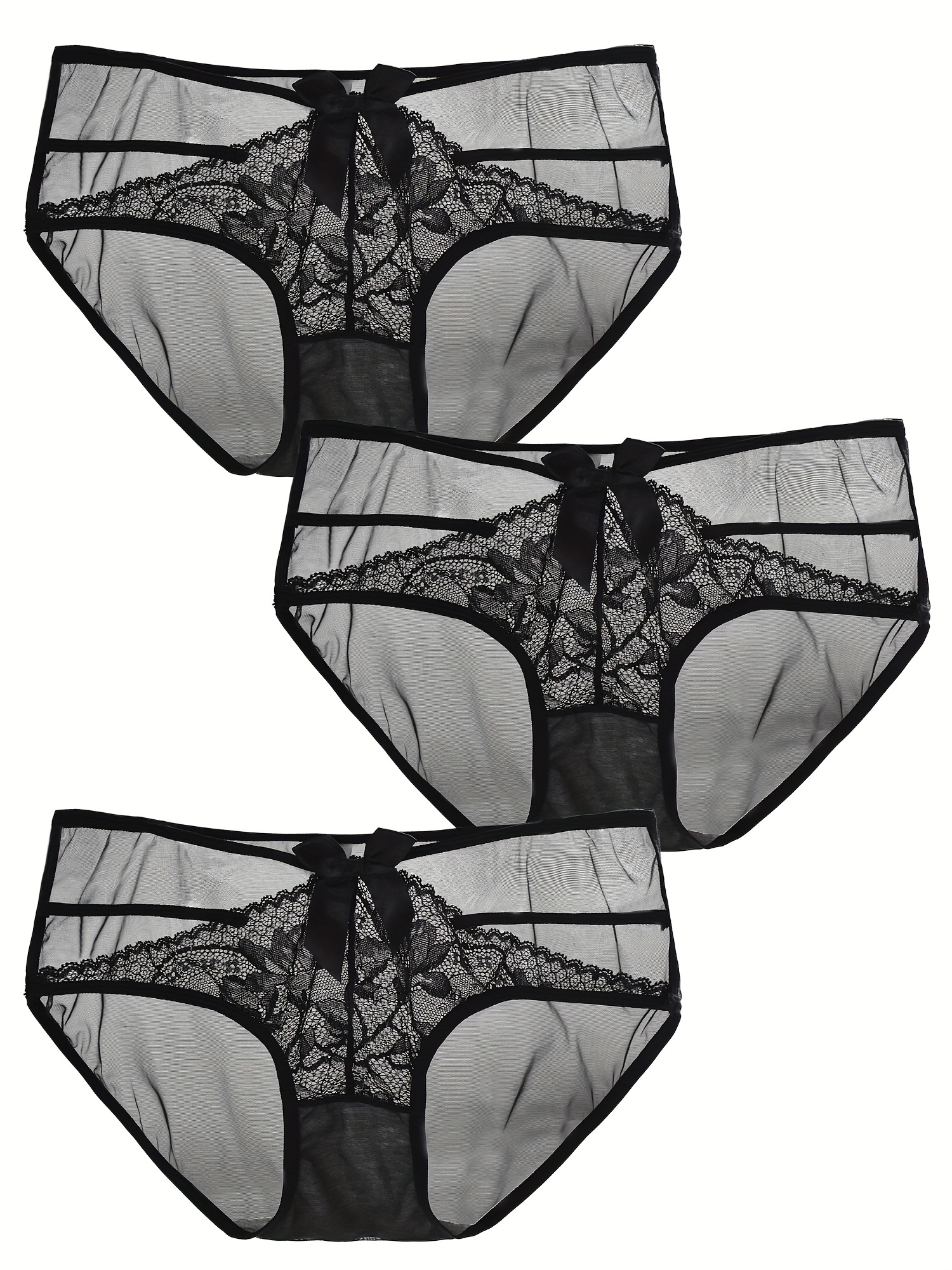 4 Pack Plus Size Sexy Panties Set, Women's Plus Contrast Lace High Waist  Breathable Briefs 4pcs Set