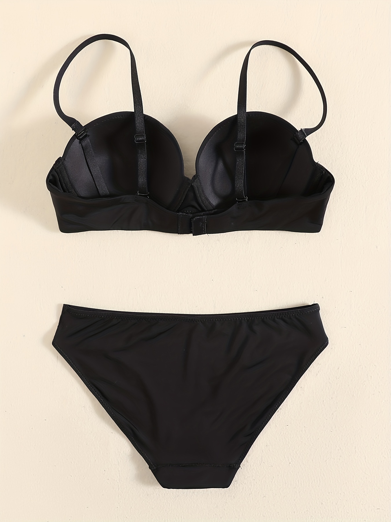 Glossy Seamless Bra & Panties, Smooth Solid Bra & Thin Bikini Panties  Lingerie Set