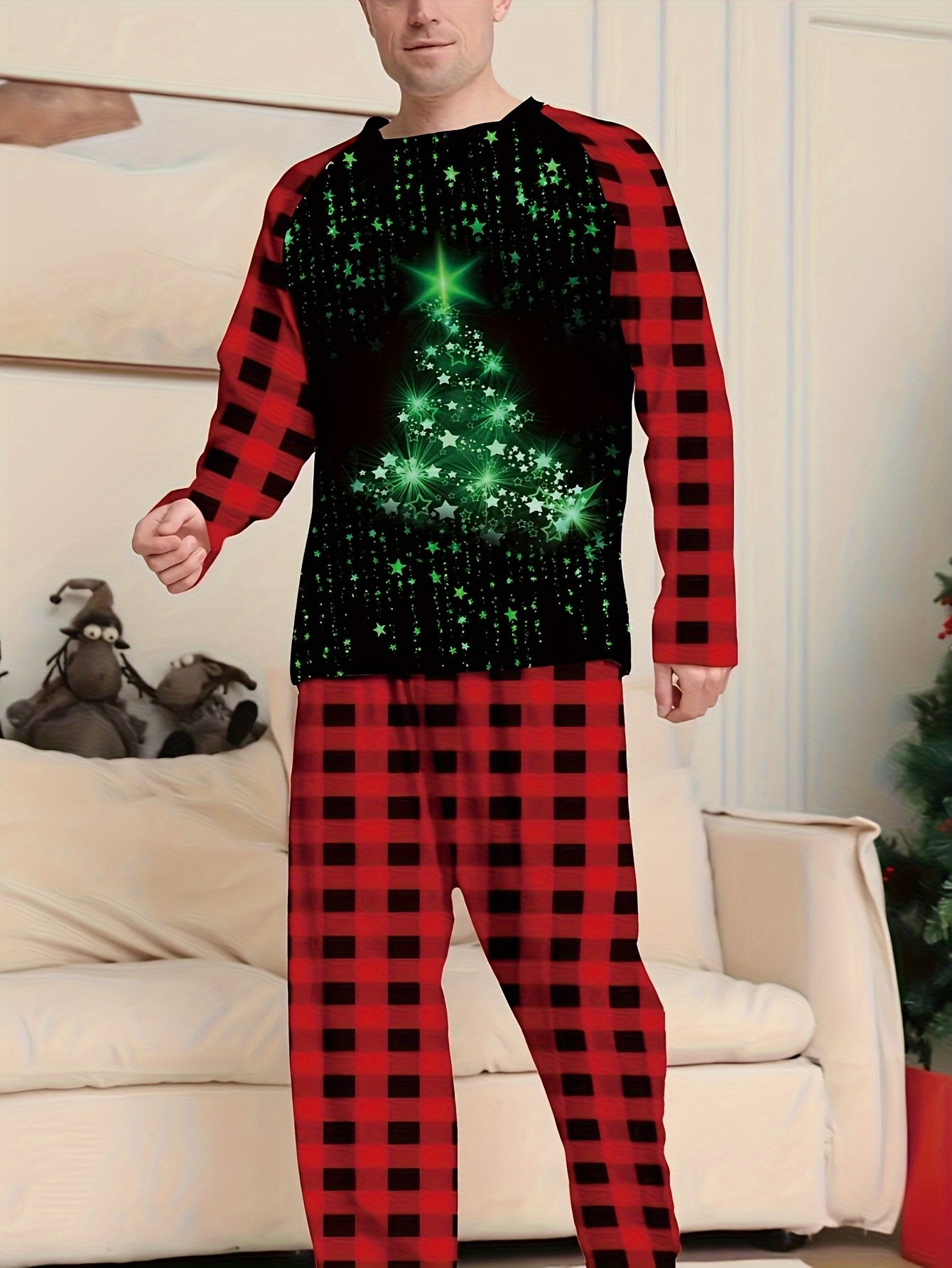 Men's Green Plaid Family Pajama Sets Christmas Pajama Sets - Temu