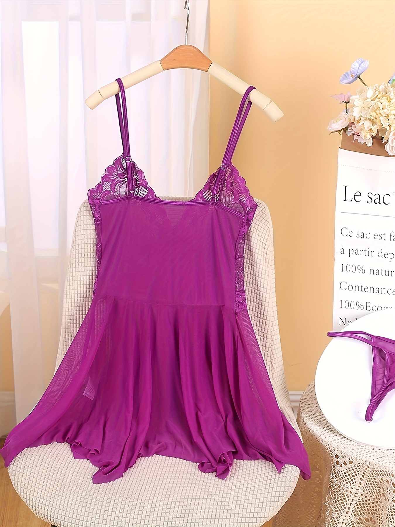 Captivating Lace Mesh Lingerie Set Deep V Split Slip Dress - Temu
