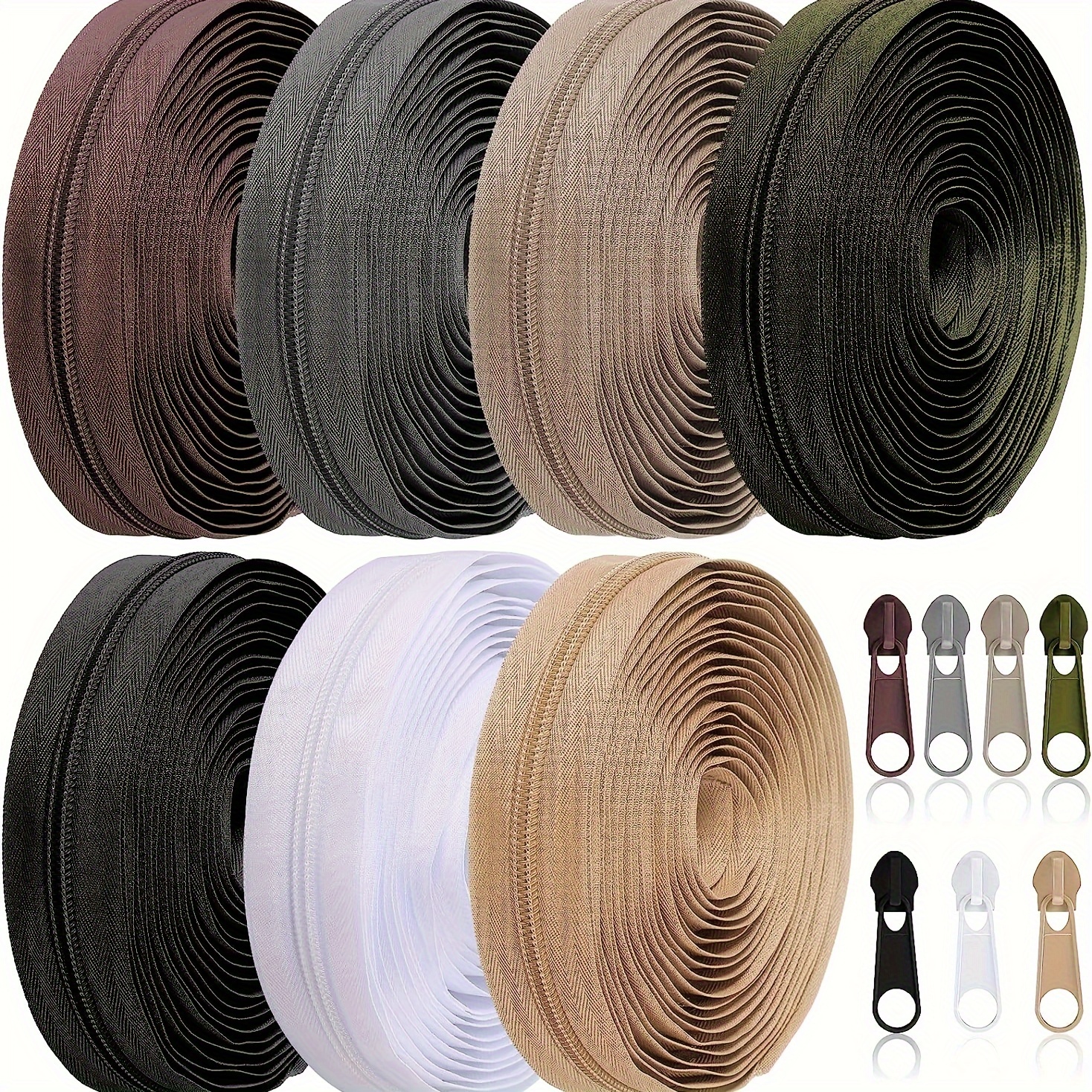 Image of 35 Yards 7pcs Sewing Zippers #5 Nylon Coil Zippers Tape Assorted Zipper For Sewing With 70 Zipper Sliders For Sewing Tailor Craft Supplies