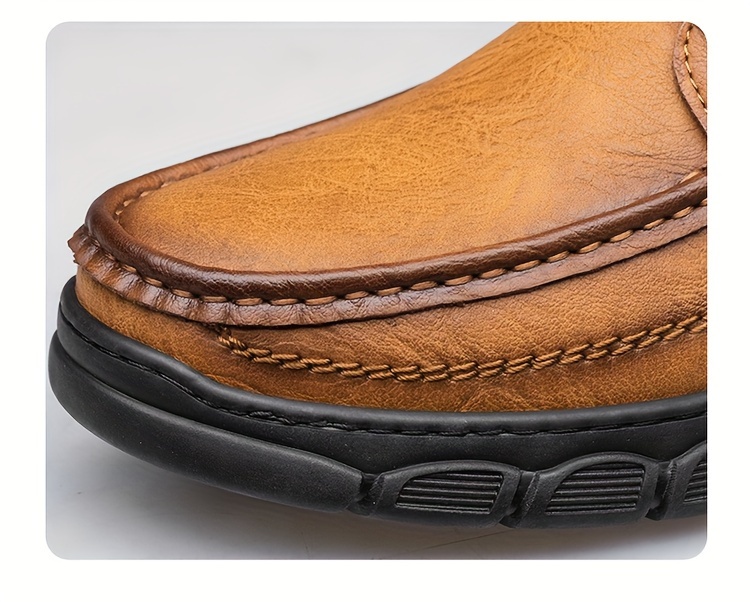 Sapatos Casuais Masculinos Com Costura, Sapatos Antiderrapantes Resistentes Ao   Com Parte   De Couro PU Para Atividades Ao Ar Livre, Calçados Masculinos De Escritório Diário Para   E Outono detalhes 2