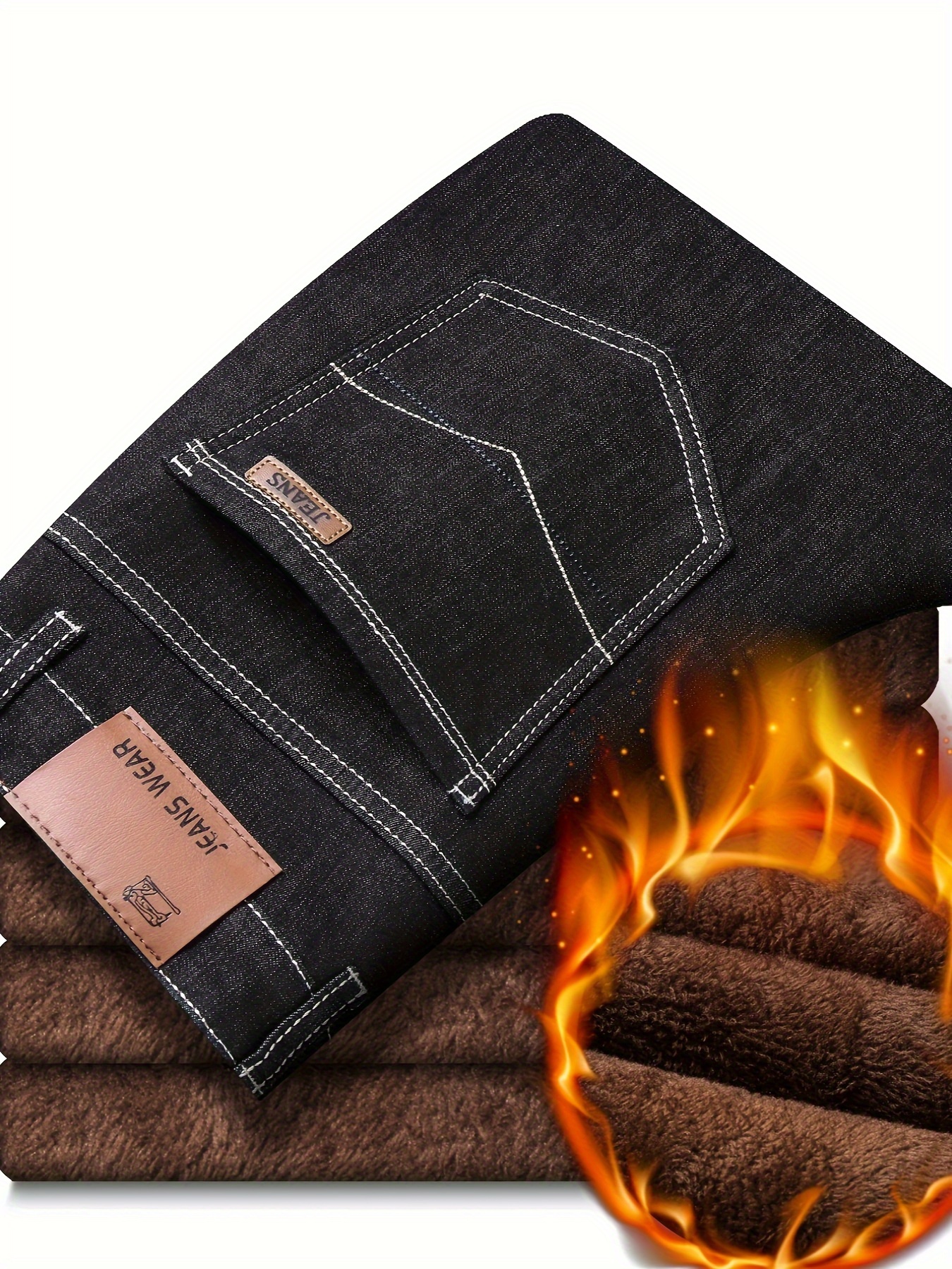 Winter New Men's Warm Jeans Classic Style Fleece Thicken Stretch