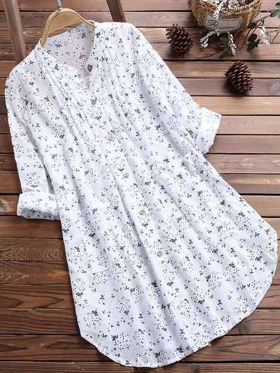 plus size floral print long sleeve button up shirt womens plus turn down collar casual top