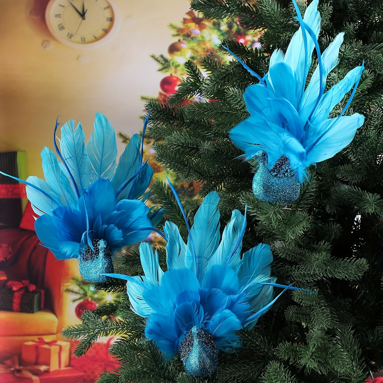 1pc Christmas Peacock Decor Ornaments Glitter Bird Home Xmas Tree  Decorations