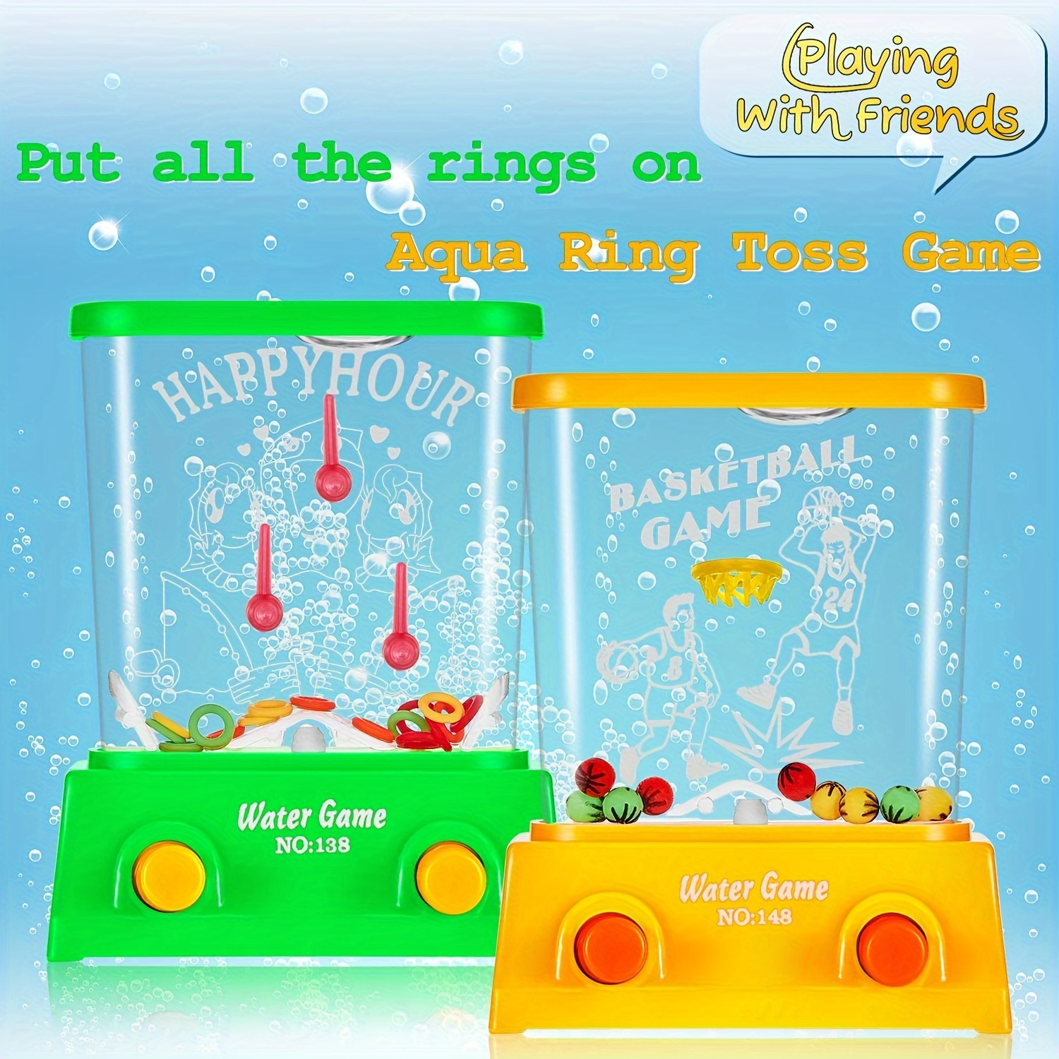 2 Pieces Handheld Water Game Arcade Water Ring Water Tables for Beach Toys  Party Favor Fun Game for Different Ages Basketball Fun Gifts for Men Retro