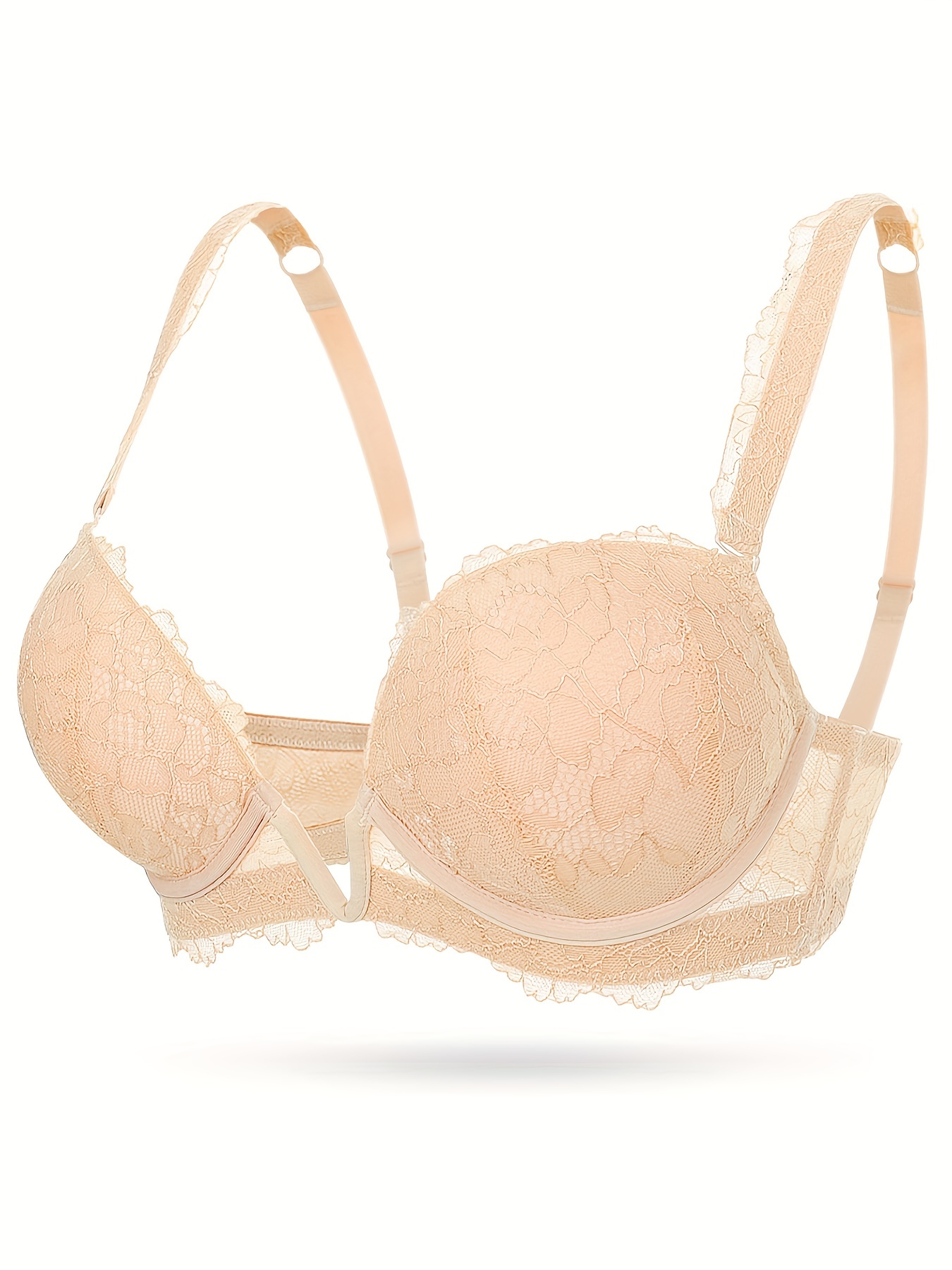 Fsqjgq Bras for Women Plus Size Floral Lace Mesh Full Coverage Convertible  Wireless Bras Large Bust Lightly Lined Push Up Bras Thin Underwear Beige