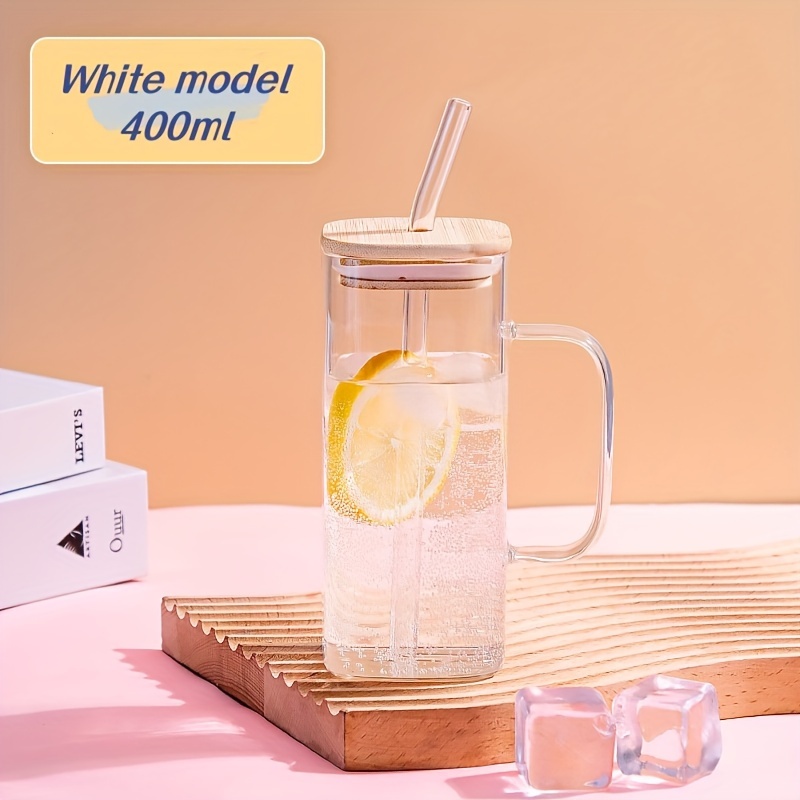 2pcs Glass Cups, Each With 2 Bamboo Lids And 2 Straws, Comes With 1 Straw  Brush And 1 Sponge Brush, Reusable, Suitable For Bubble Tea, Smoothies,  Water, Milkshakes, Soda, Juice, Jelly, Honey