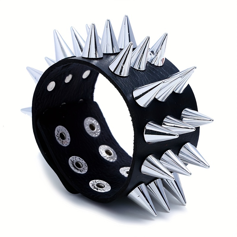 Three Rows Spike Bracelet for Men, Punk Style