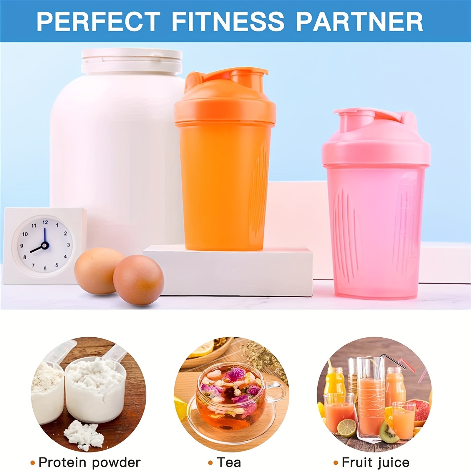 Sports Shaker Water Cup With Small Metal Stirring Ball, Protein
