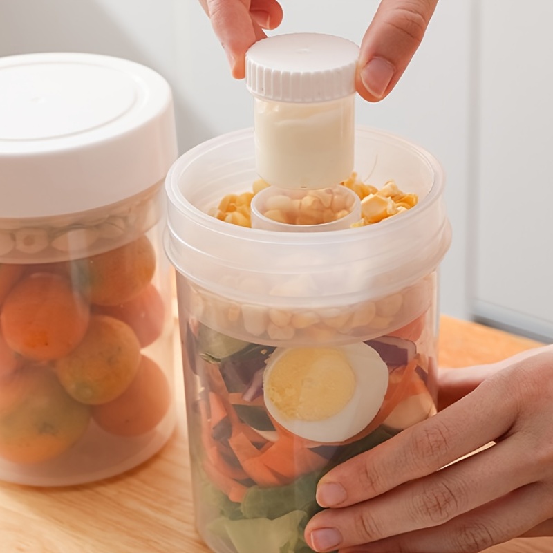 1pc Salad Container With Utensils And Dressing Box, Multi-layered