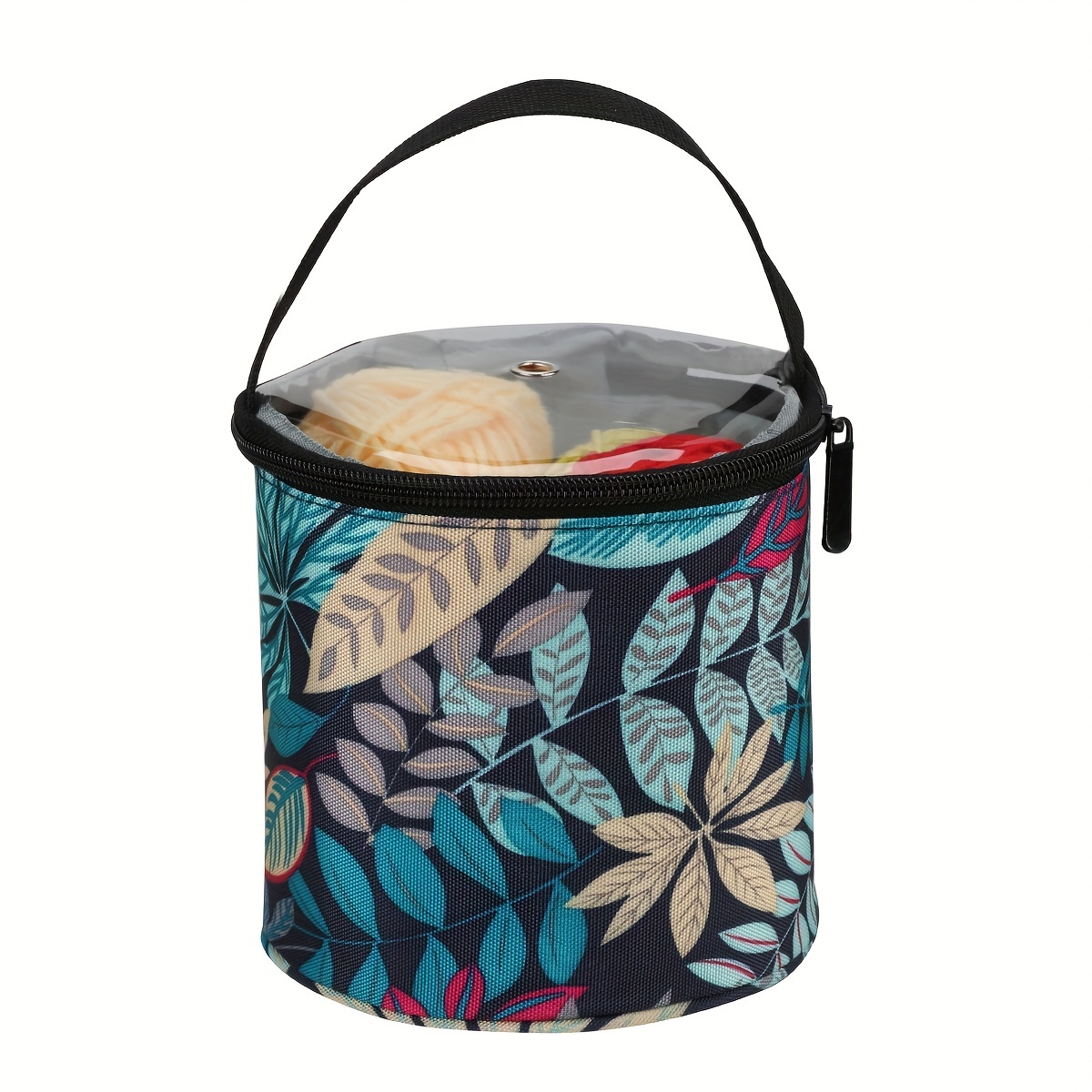 TEMU Small Round Yarn Storage Case, Portable Knitting Yarn Storage Bag, Crochet Tote Organizer For Crochet Hooks Set, Knitting Needles, Yarn Ball &