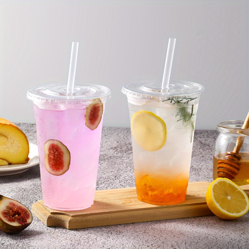 Clear Plastic Cups With Flat Lid And Straw Pp Material - Temu