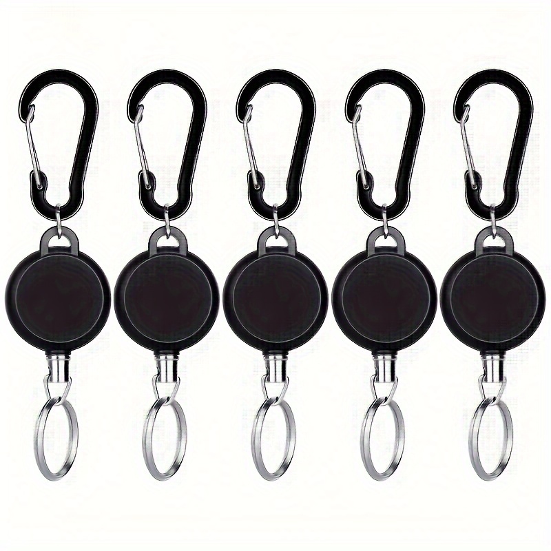 1pc Heavy Duty Retractable Keychain Retractable Badge Holder Reel Clip, Black ID Badge Holder with Steel Wire Rope for DIY Keychain ID Card Holder