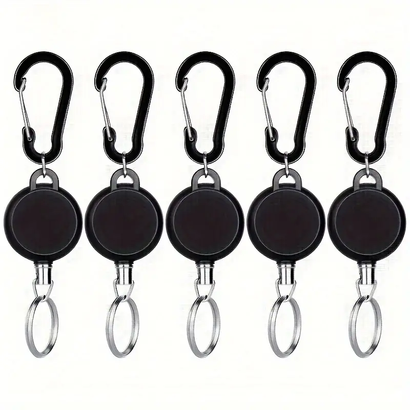 1pc Heavy Duty Retractable Keychain Retractable Badge Holder Reel Clip,  Black ID Badge Holder With Steel Wire Rope For DIY Keychain ID Card Holder  Han