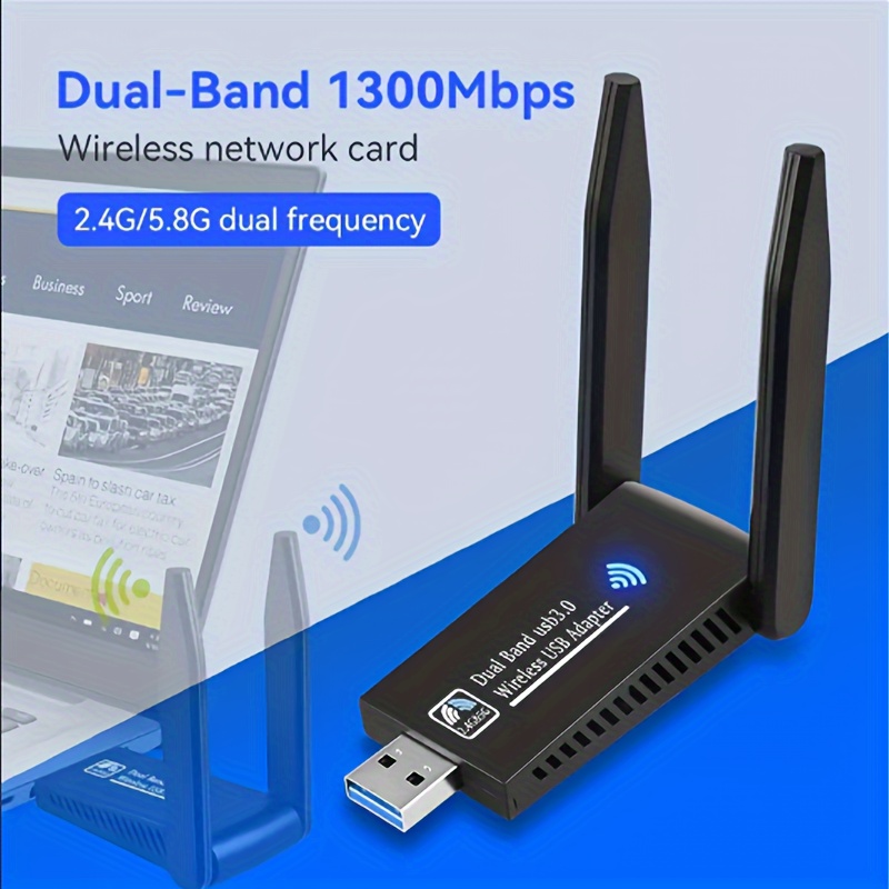 Adaptateur WiFi USB Carte réseau sans fil 1300Mbps, adapté pour ordinateur  de bureau 3.0 WiFi Dongle avec antenne, carte WiFi double bande 2,4 GHz et