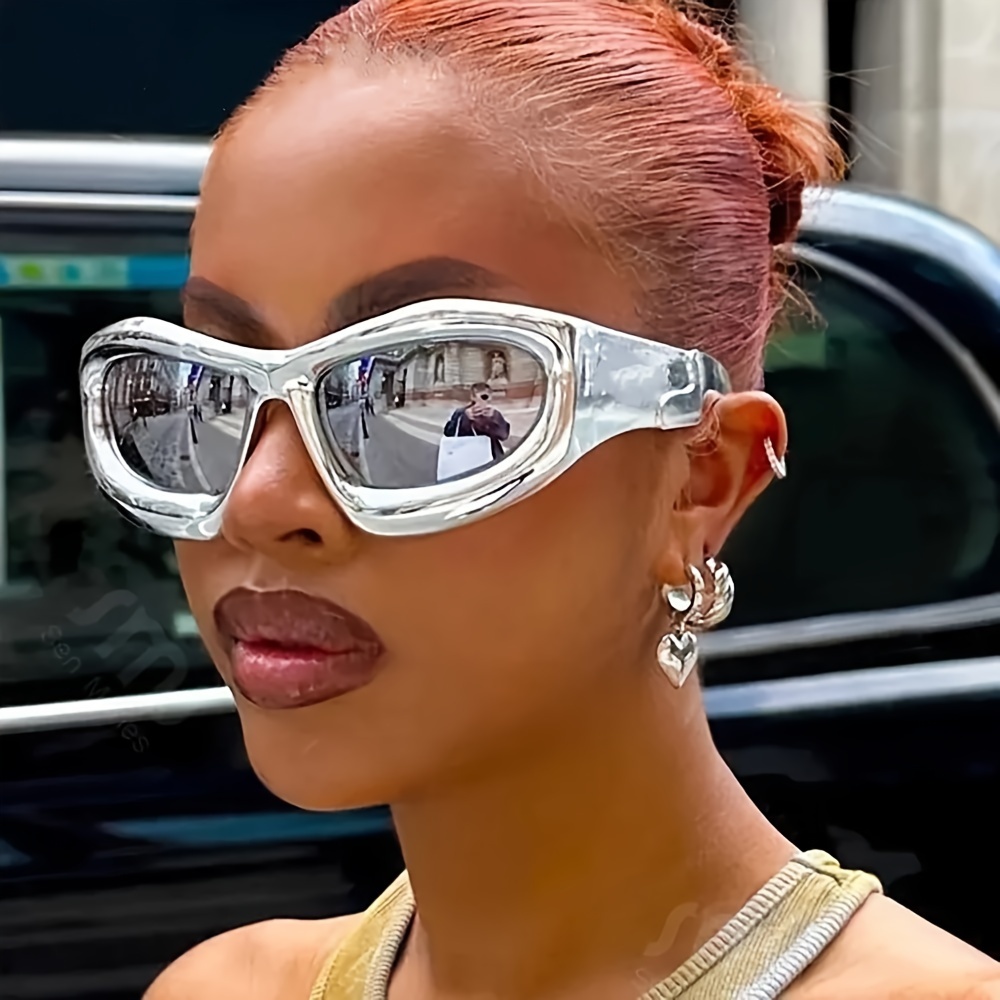 Y2k Punk Wrap Around Sunglasses For Women Men Futuristic Mirrored
