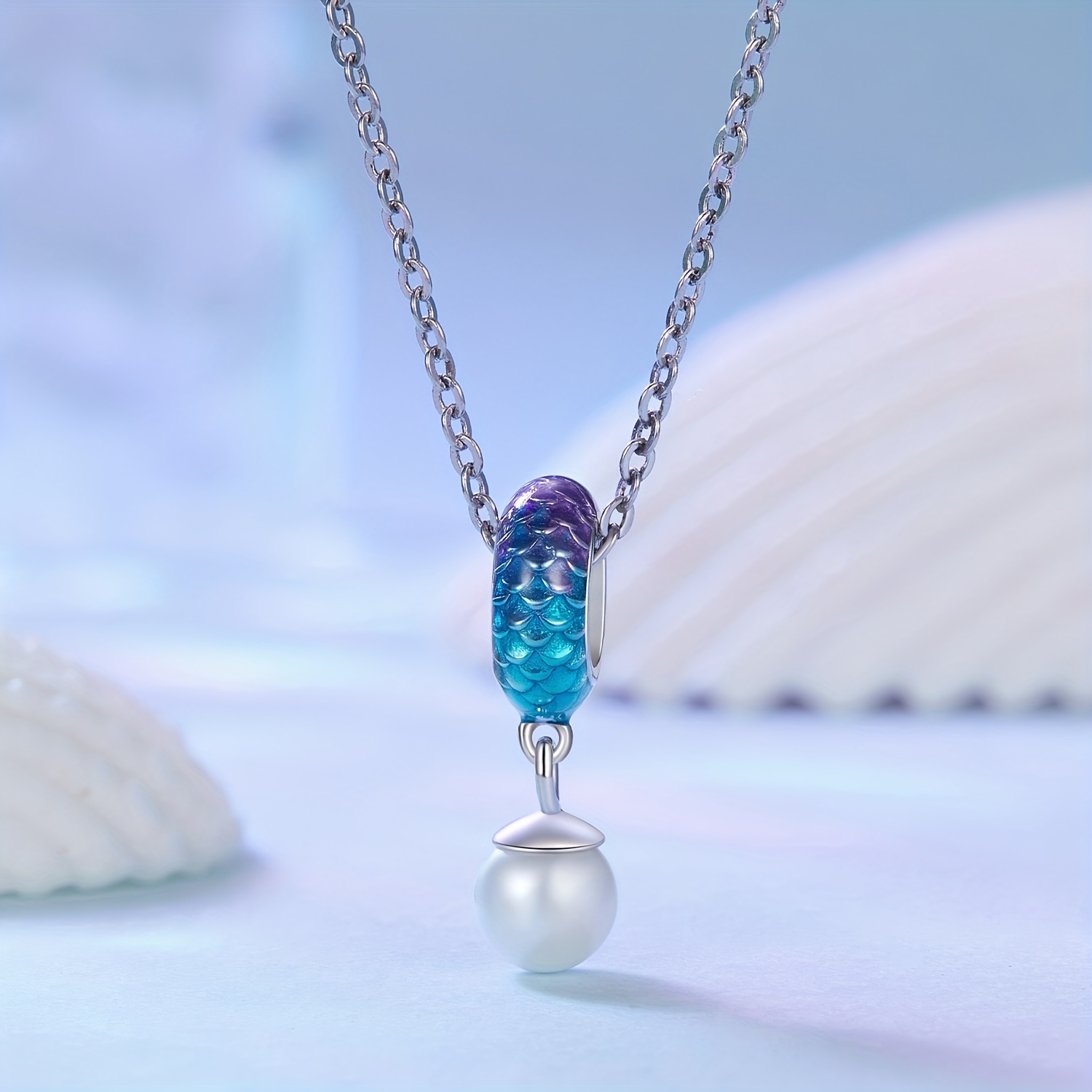 PANPOKI 925 Sterling Silver Fish Scale Bead Pendant Charm