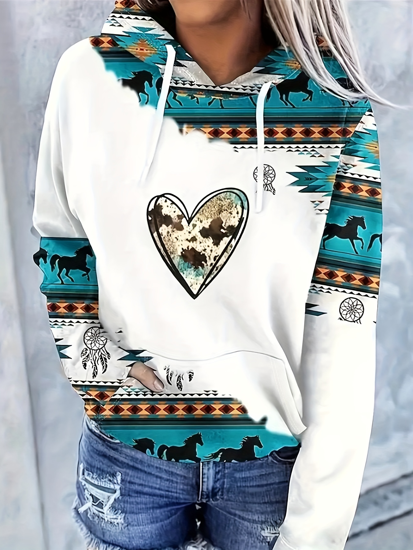 Tribal print outlet kangaroo pocket hoodie