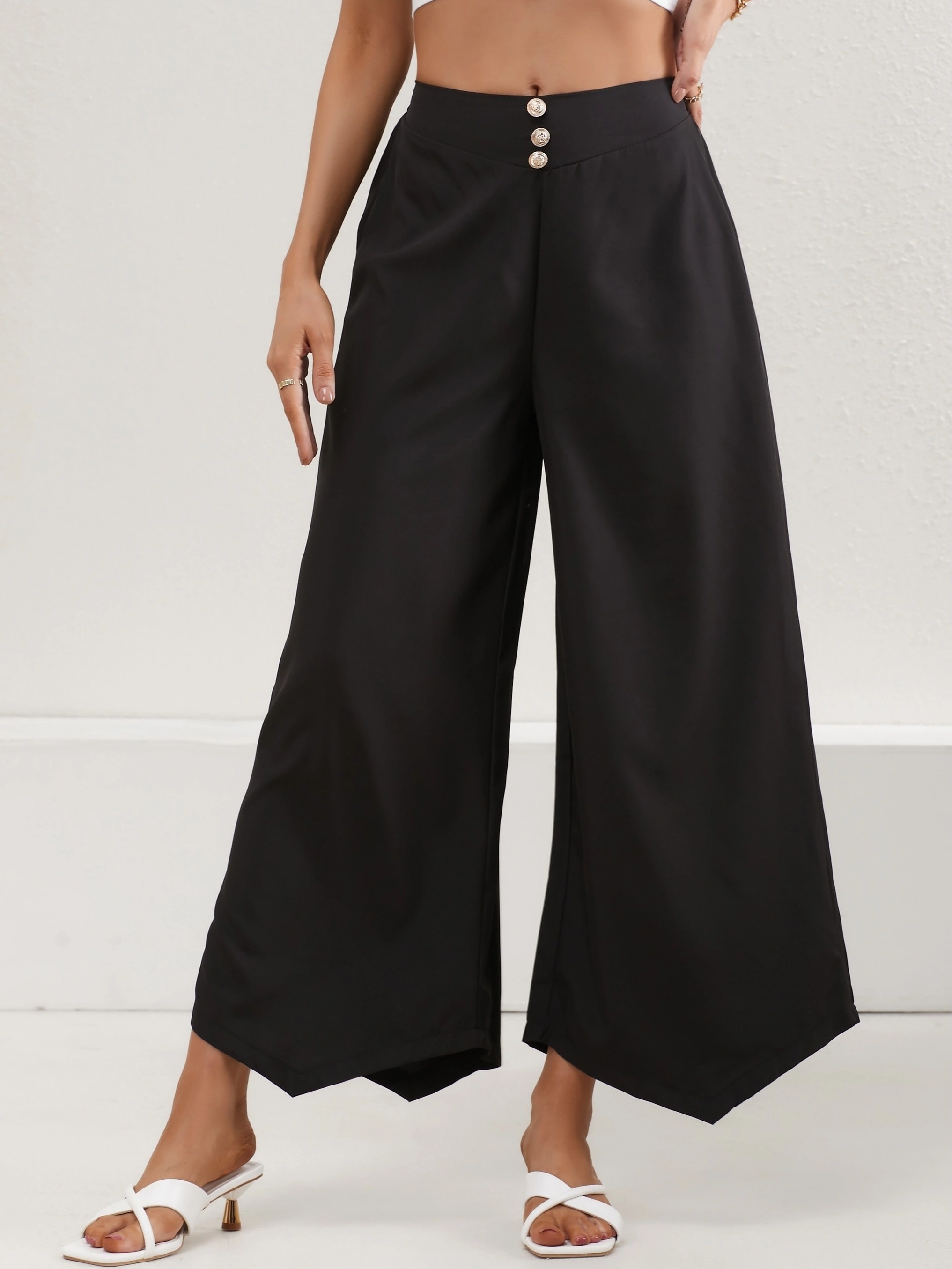 Button Front Wide Leg Pants Casual Loose Pants Spring Summer - Temu