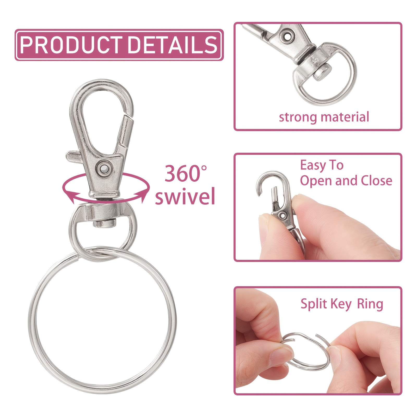 Alloy Swivel Snap Hooks With Key Rings, 25Pcs Swivel Lobster Claw