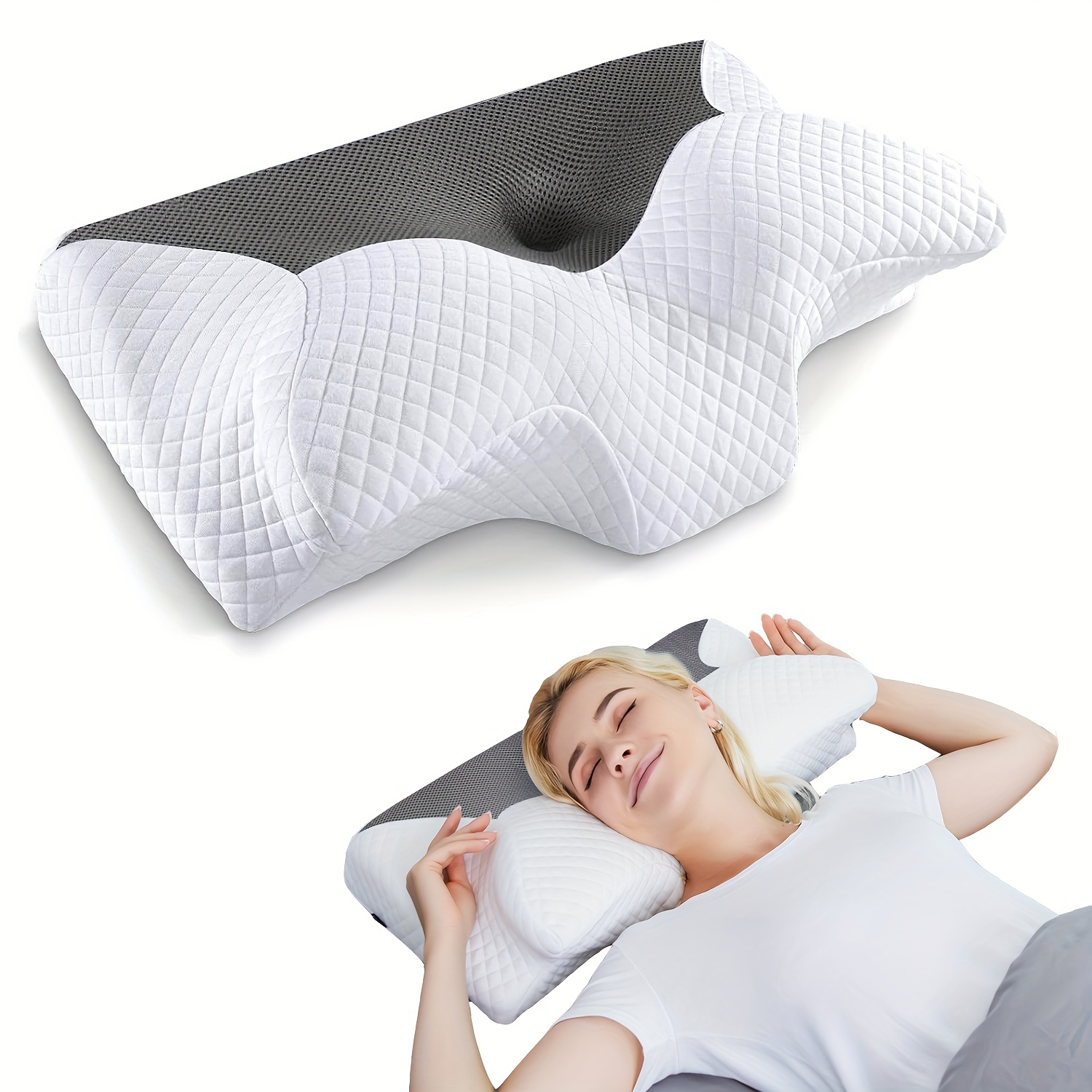 1 Stück Nackenkissen aus Memory-Schaum, ergonomisches Konturkissen zum  Entspannen im Nacken mit kühlendem Kissenbezug aus Eisseide, orthopädisches