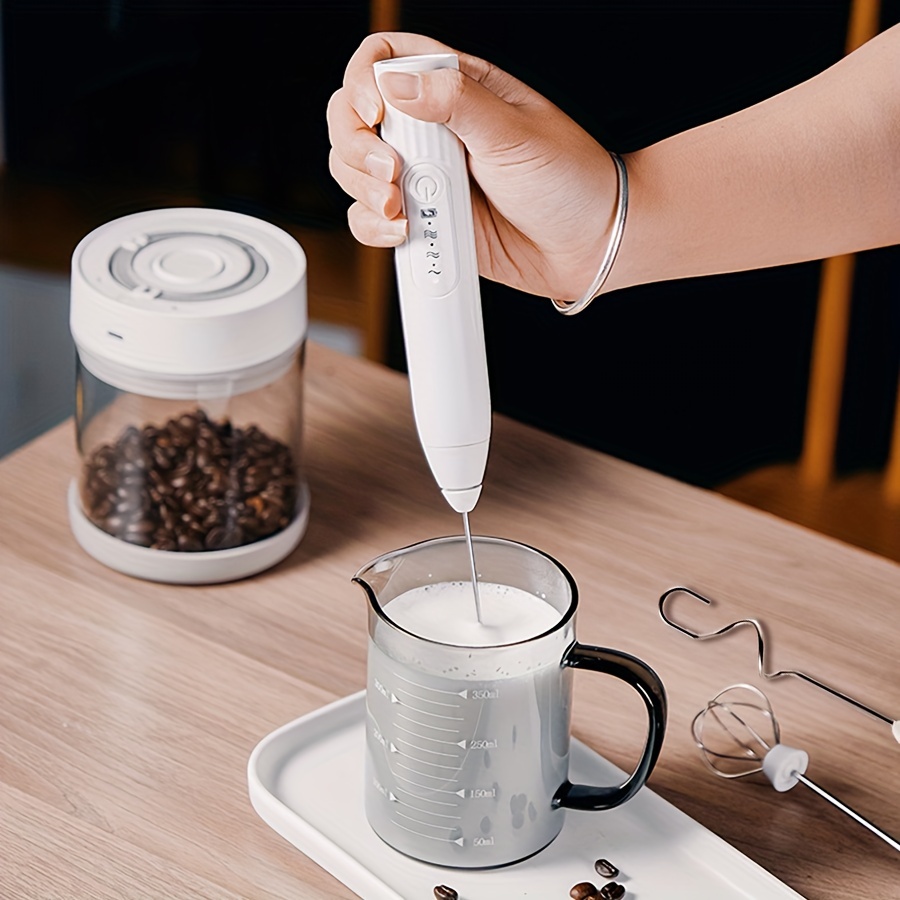Milk Frother Handheld, Electric Whisk Coffee Frother, Rechargeable Frother  Wand, Hand Held Mixers with 2 Stainless Whisks & 3-Speed Settings for