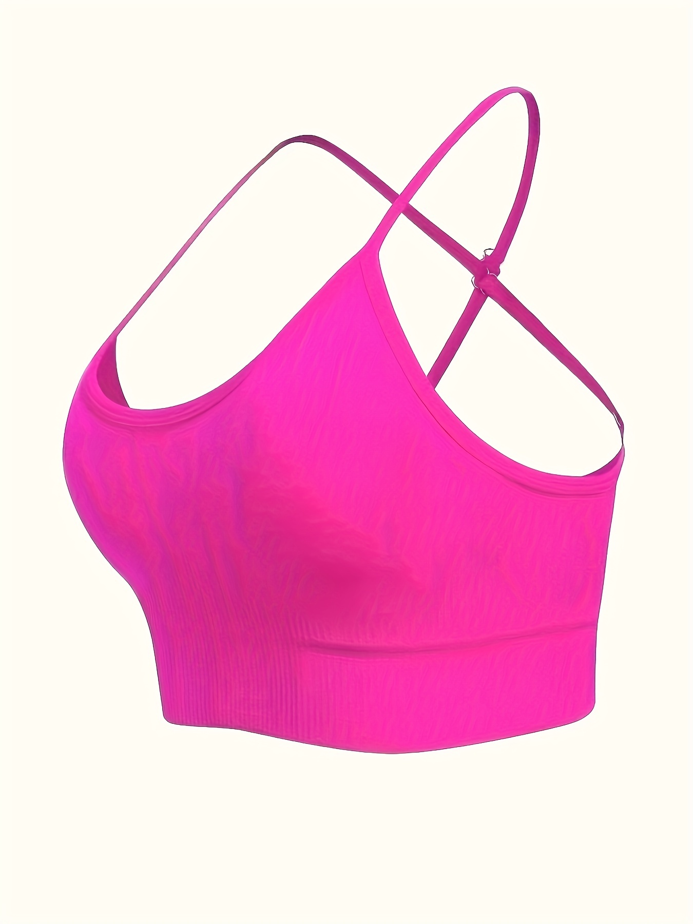 Women's Plain Round Neck Hot Pink Sports Bras XS (2)