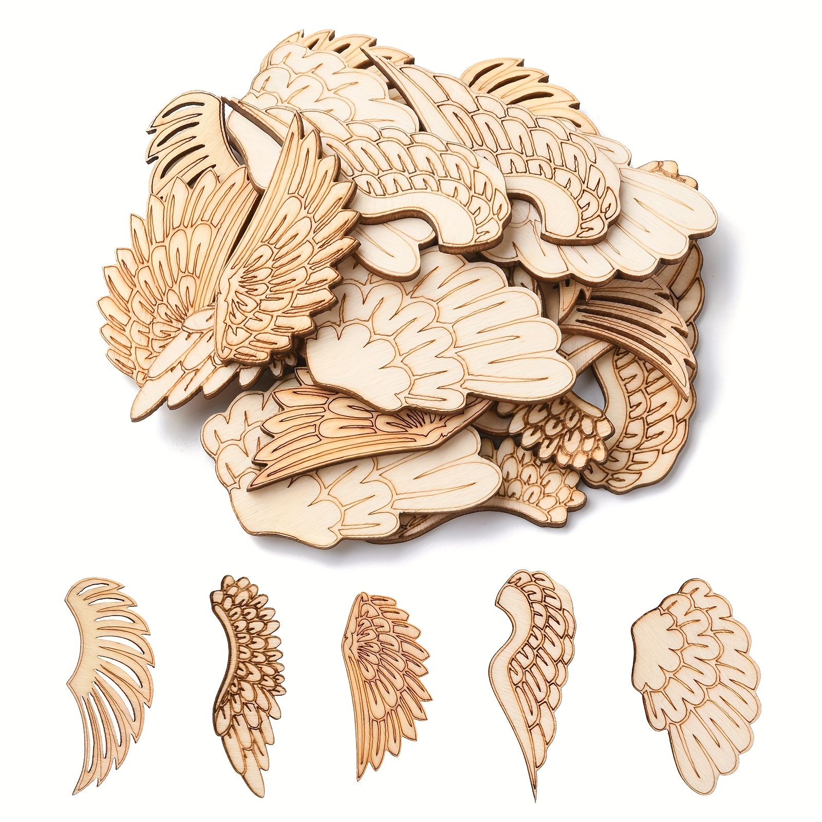 40pcs/bag Wooden Angel Wings 4 Styles DIY Chips Decorative Embellishments  Crafts