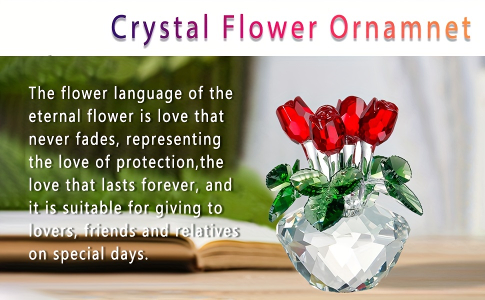 H&D HYALINE & DORA Red Rose Figurine Ornament Spring Bouquet Crystal Glass  Flowe