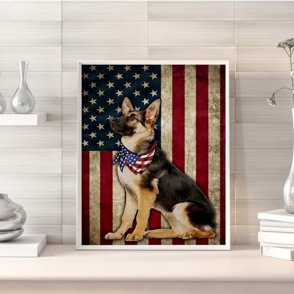 Frameless 5d Diamond Painting Set American Flag Dog Diamond - Temu