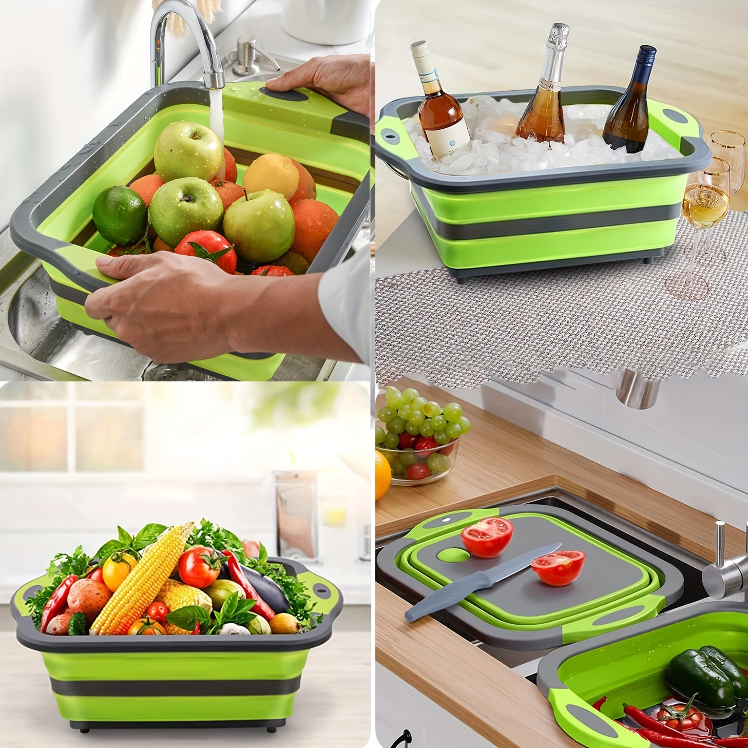Folding Silicone Cutting Board Multifunctional Collapsible Sink Drain  Basket Washable Vegetables Strainer Kitchen Organizer