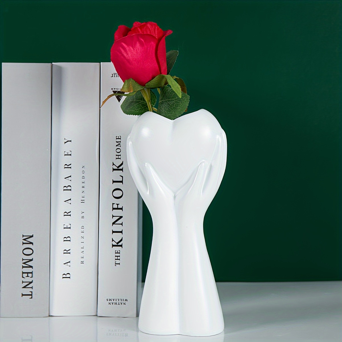 1pc White Flower Vase Hand Holding Heart Decorative Vase, Modern Nordic Art  Ceramic Cute Small Vases For Home Office Décor, Boho Centerpieces Table Va