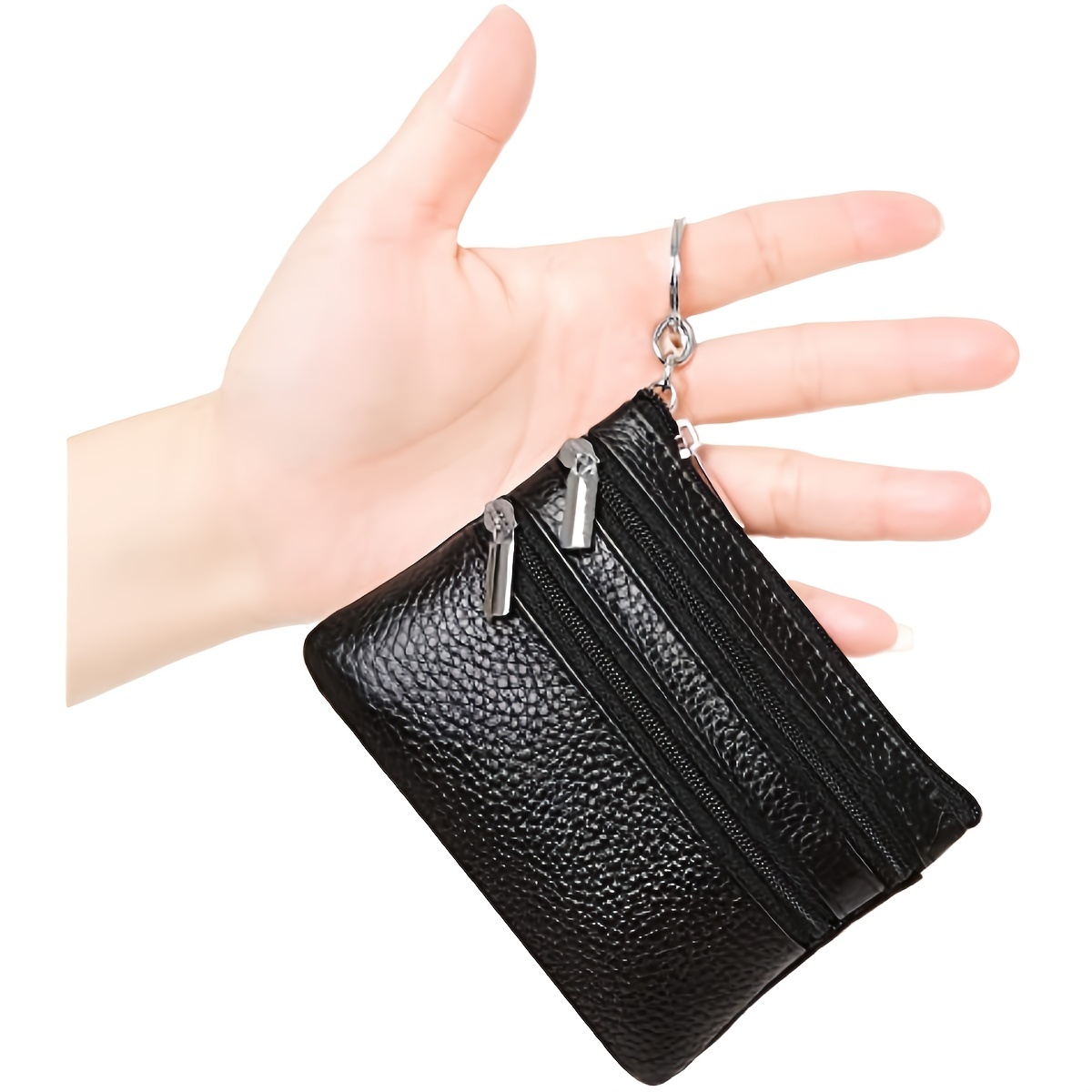 Premium Leather Key Pouch Tiny Zip Coin Purse Card Holder with