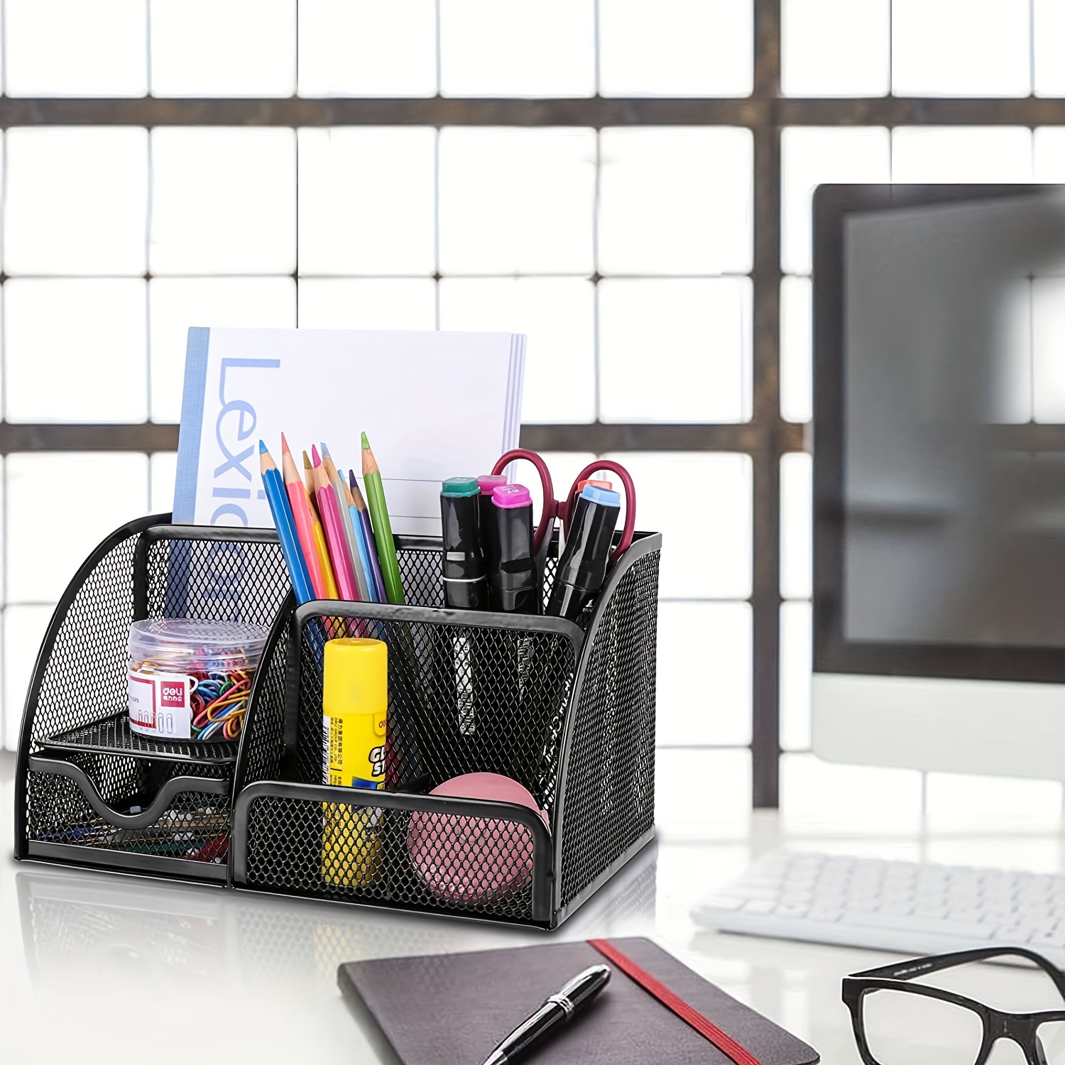 Desk Organizer 4 Compartments Pen Holder All In One Office - Temu