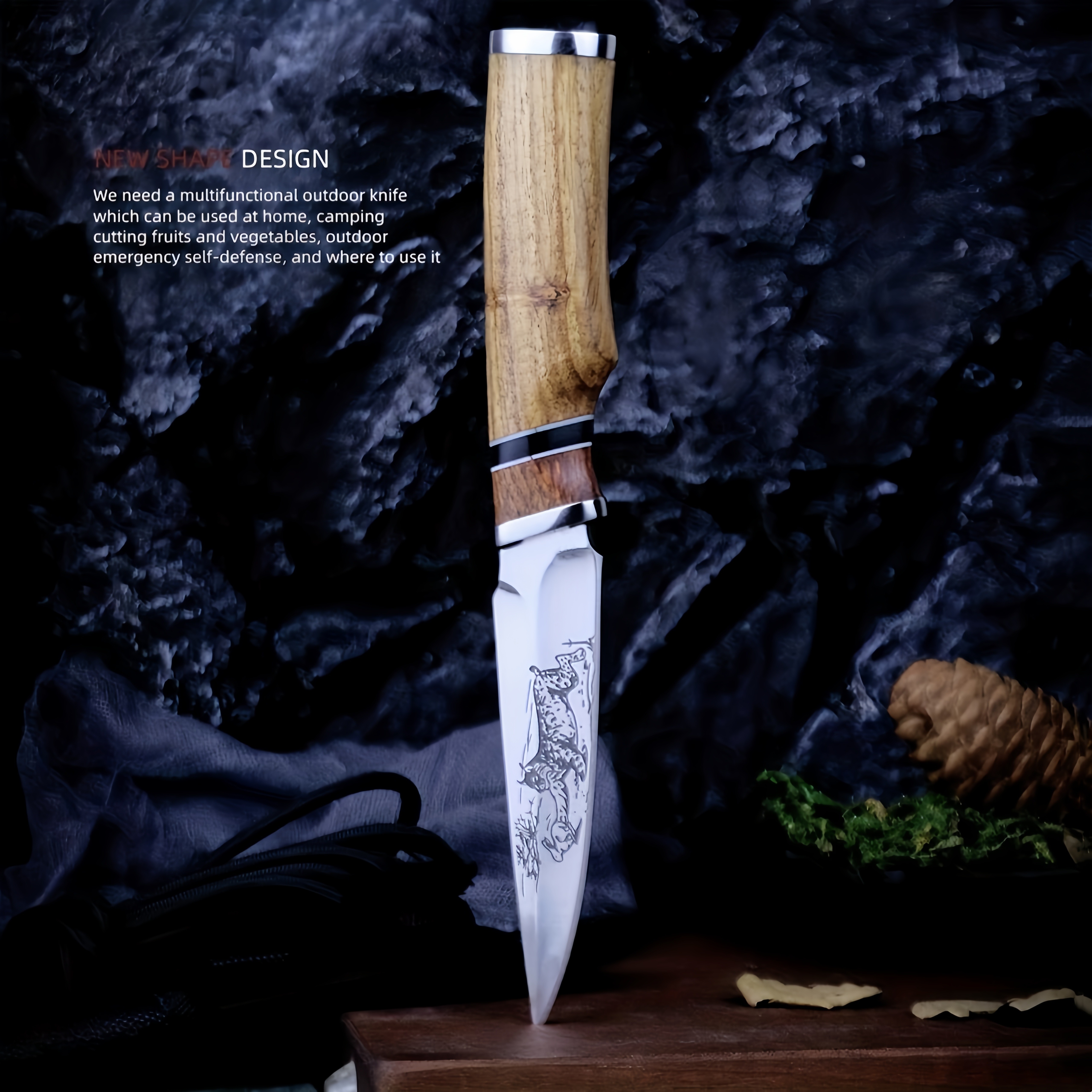 1pc Sharp Mongolian Knife With Knife Sleeve And Beautiful Pattern For  Outdoor And Home Cooking