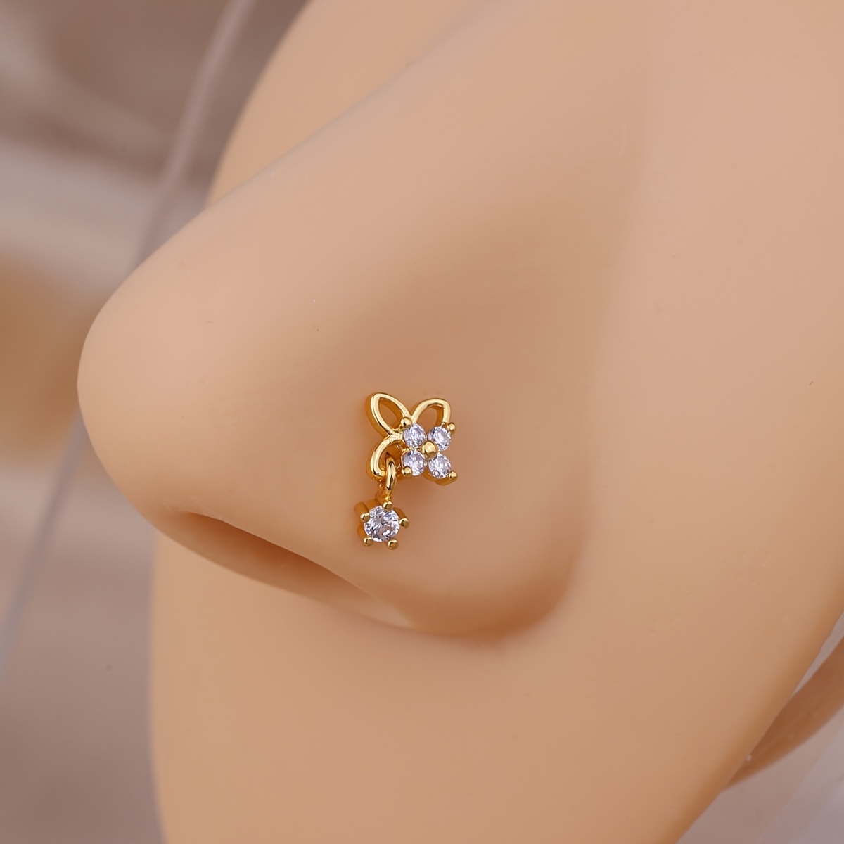 Butterfly Zircon Nose Ring, Delicate L Shaped Nose Jewelry