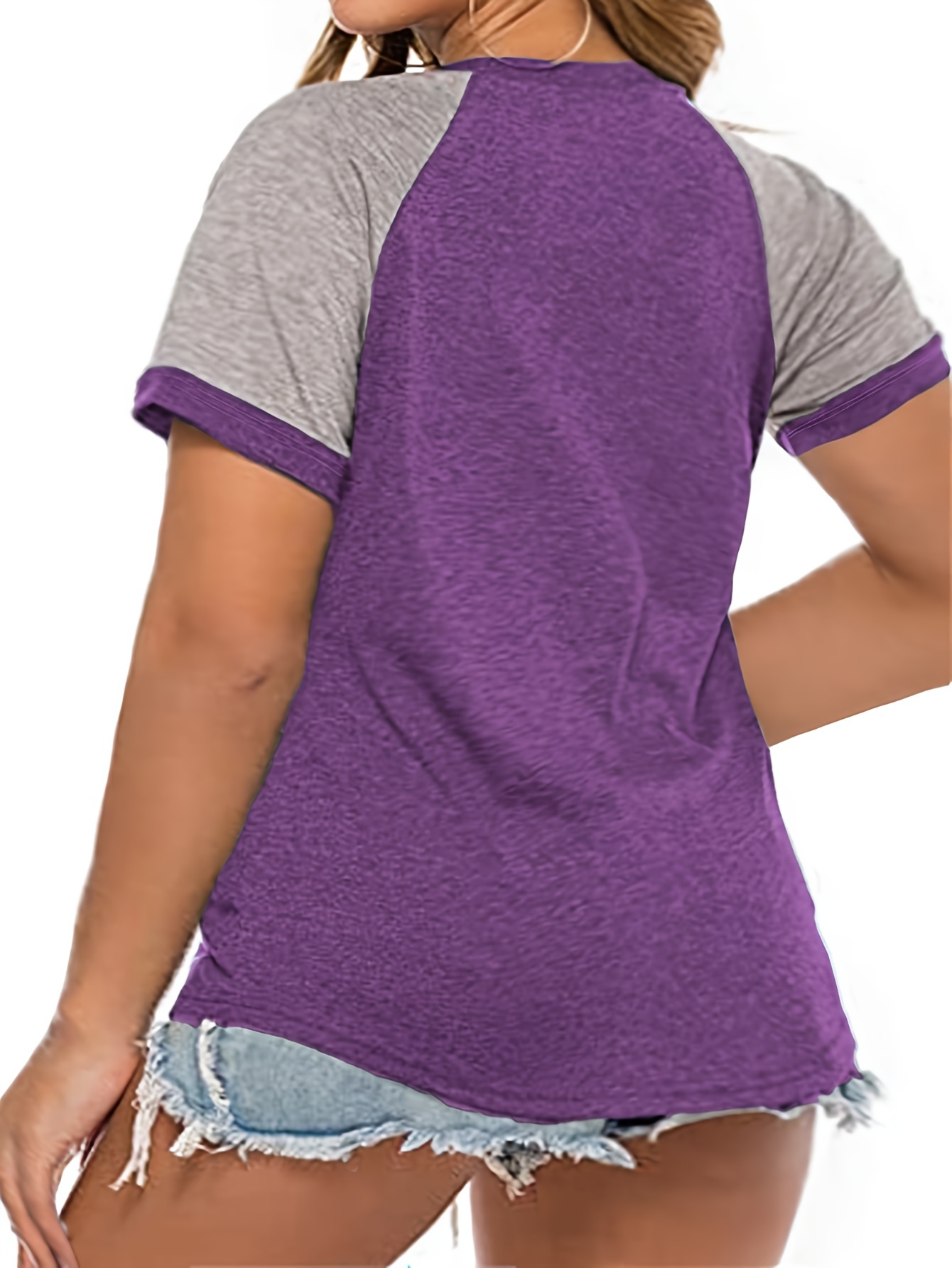 Plus Size Women's Summer Casual Raglan Color Block T-Shirt - Teal & Heather Grey Short Sleeve Loose Fit Tee, Breathable Round Neck Top for Casual Attire, Ladies T Shirts, Smooth Texture Shirt, Soft Fabric Tee