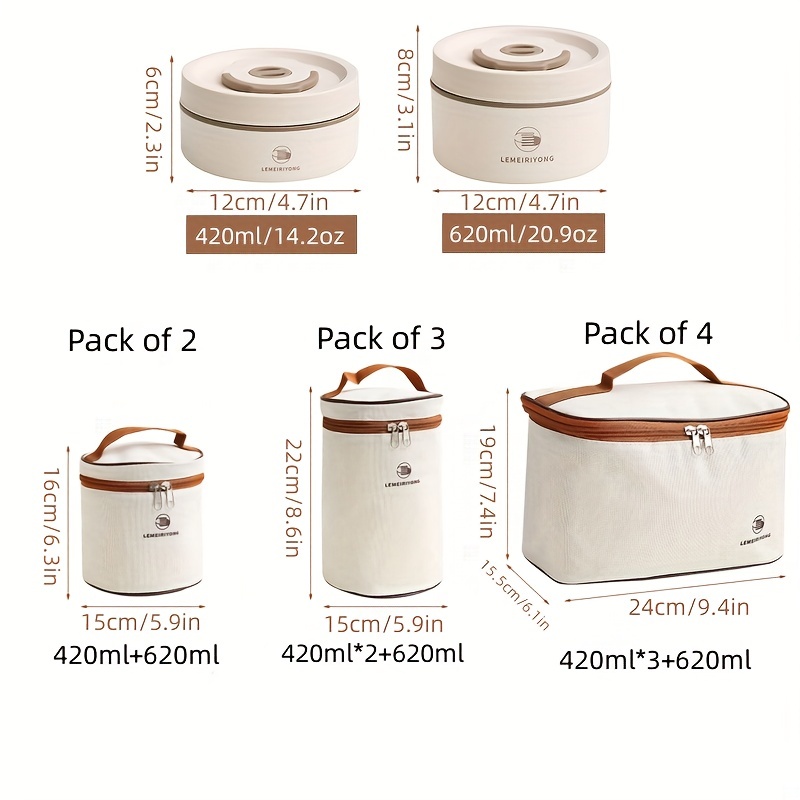 1pc 420ml Double Layer Stainless Steel Lunch Box, Portable Round