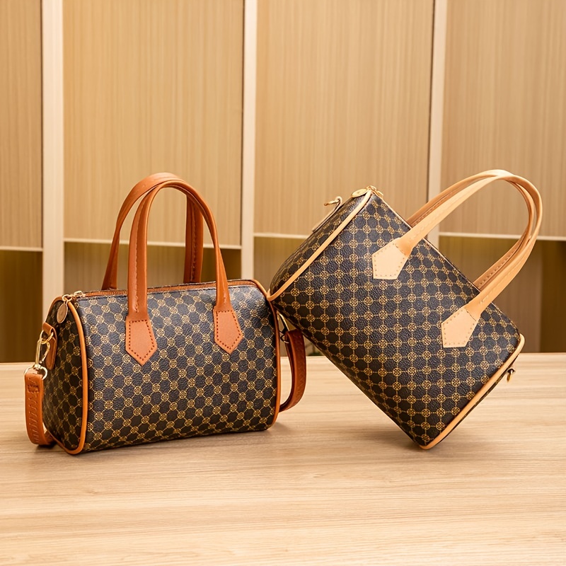 Trendy Geometric Pattern Mini Handbag, Pu Leather Boston Bag
