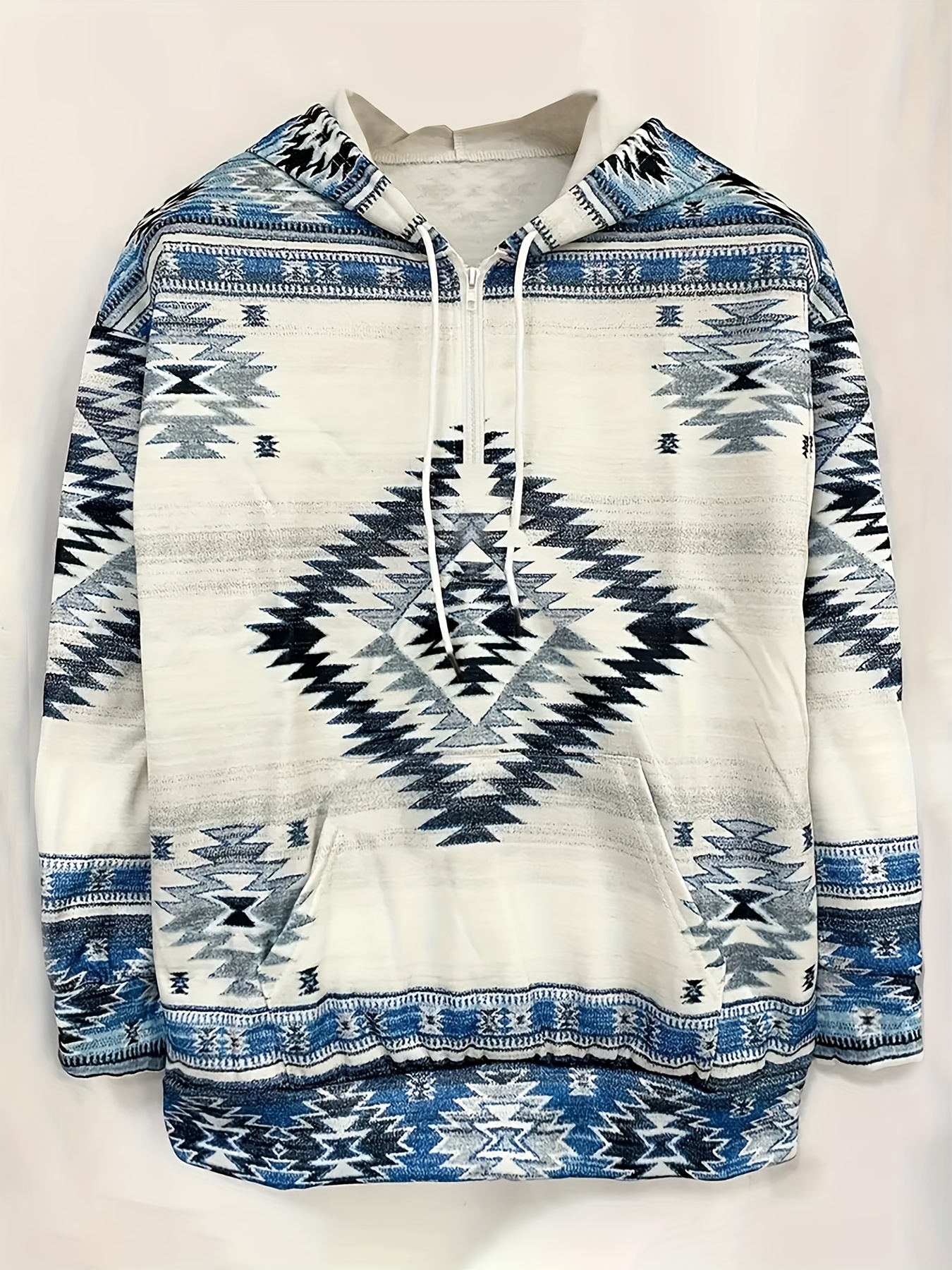 Aztec Print Kangaroo Pocket Hoodie Quarter Zip Long Sleeve - Temu