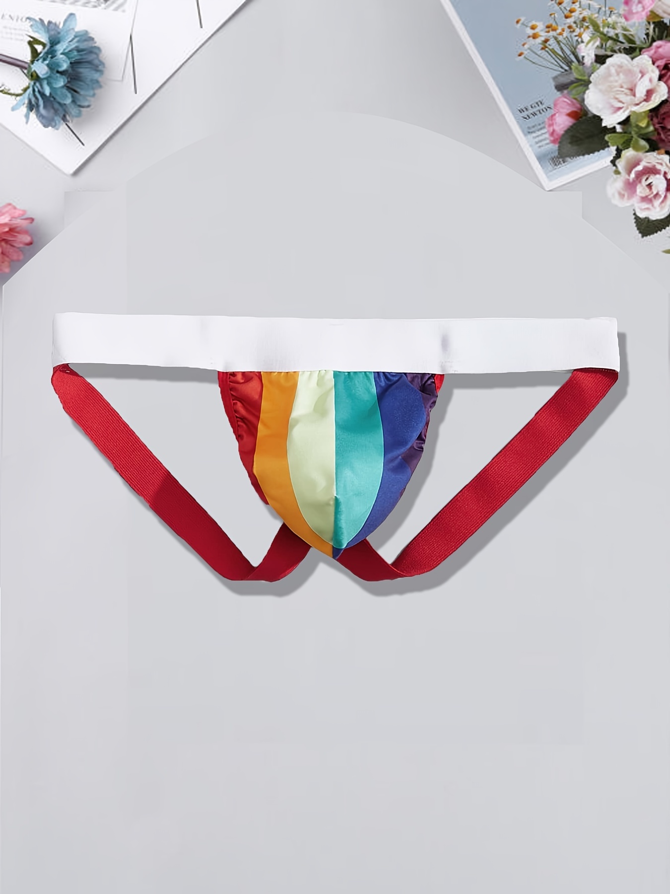 Men's Rainbow Striped Sexy Jockstrap, Athletic Supporter Underwear